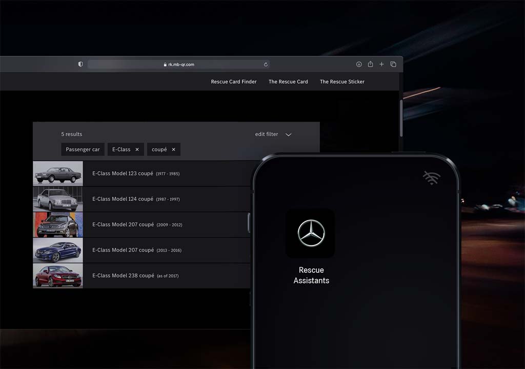 Illustration of Mercedes-Benz Rescue Helper as progressive web app on different devices.